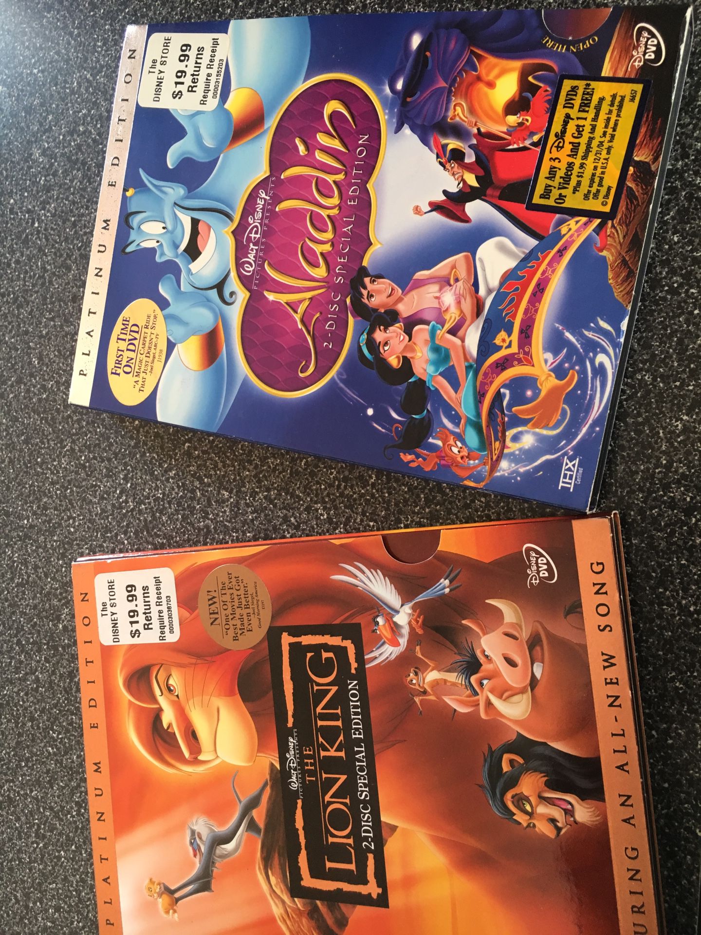 Aladdin, Lion King& Shrek DVD sets