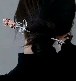 Rose gold floral flower women's ladies hair pin stick silver gift