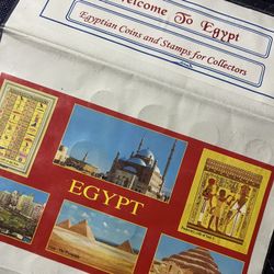 Vintage Egyptian Coins & Stamps Collector Folder – “Welcome to Egypt” Souvenir Set 