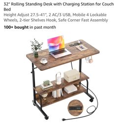 32" Rolling Standing Desk with Charging Station