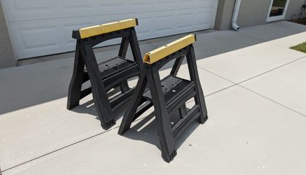 Pair of Stanley Plastic Folding Sawhorse Saw Horse Stands! Adjustable height