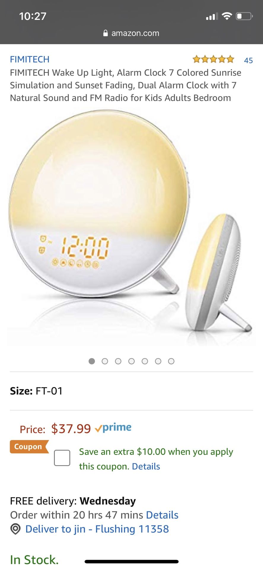 FIMITECH Wake Up Light, Alarm Clock 7 Colored Sunrise Simulation and Sunset Fading, Dual Alarm Clock with 7 Natural Sound and FM Radio for Kids Adult