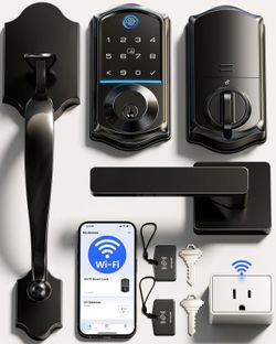 Veise VE017G-H Wi-Fi Smart Door Lock Deadbolt with Handle Set, Matte Black