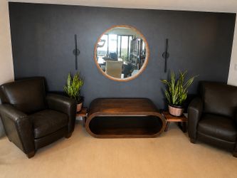 FULL LIVING ROOM SET – Leather Couch + Chairs + Table + Entertainment Center (Package Deal)