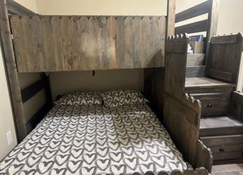 Wood bunk bed with steps and storage
