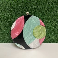 Zara Marble Effect Colorful Round Box Bag Purse New