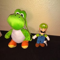 Used Nintendo Yoshi Plush backpack and Luigi