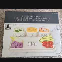 New Rae Dunn 5 Piece Serving Set 
Veggies and dip tray