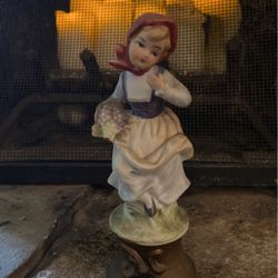 Lenwile Ardalt Art Ware Hand Painted Porcelain Lady Figurine With Grape Basket