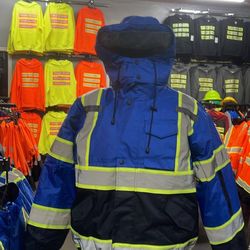 Blue Safety Sherpa Lined Waterproof Jacket 
