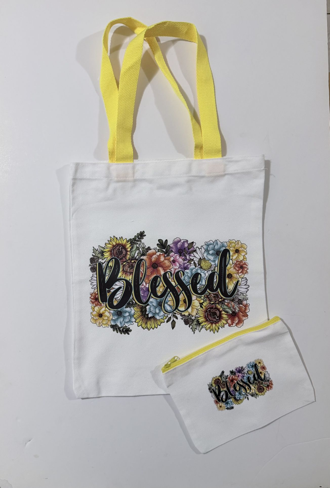 Yellow Blessed Tote Bag with Small Pouch