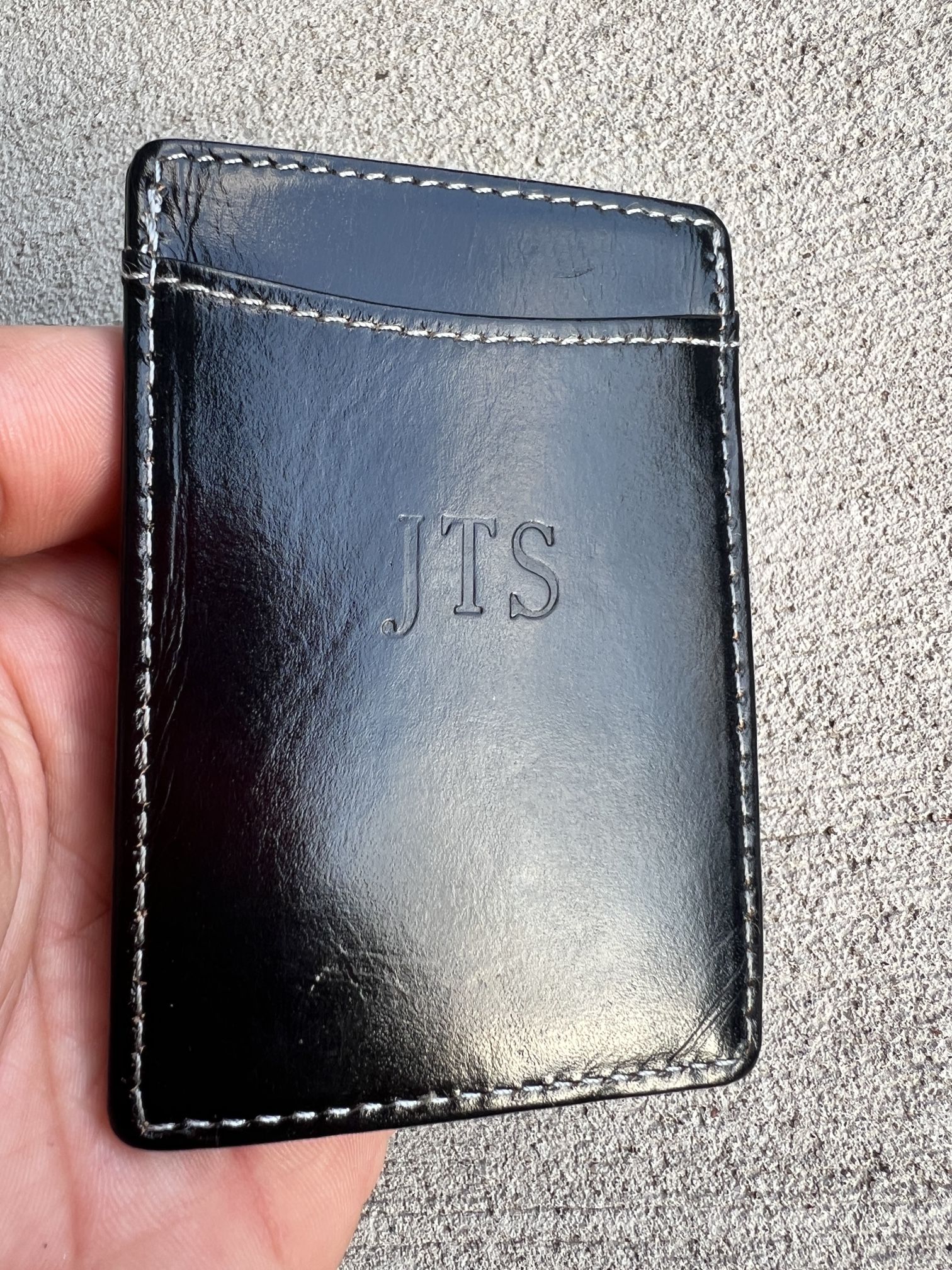 Genuine Leather Card Holder with Money Clip – Saddleback Logo – Monogram JTS – Made in China