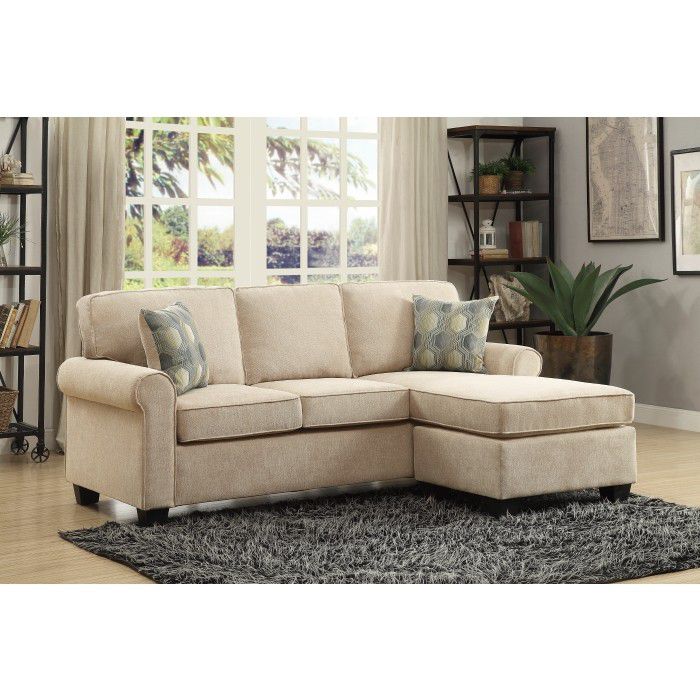 Sand Toned Reversible Sofa Chaise W/2 Pillows