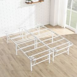 Mainstays King 18" High Profile Foldable Steel Platform Bed Frame with Storage Space Under Frame, No Box Spring Required, White