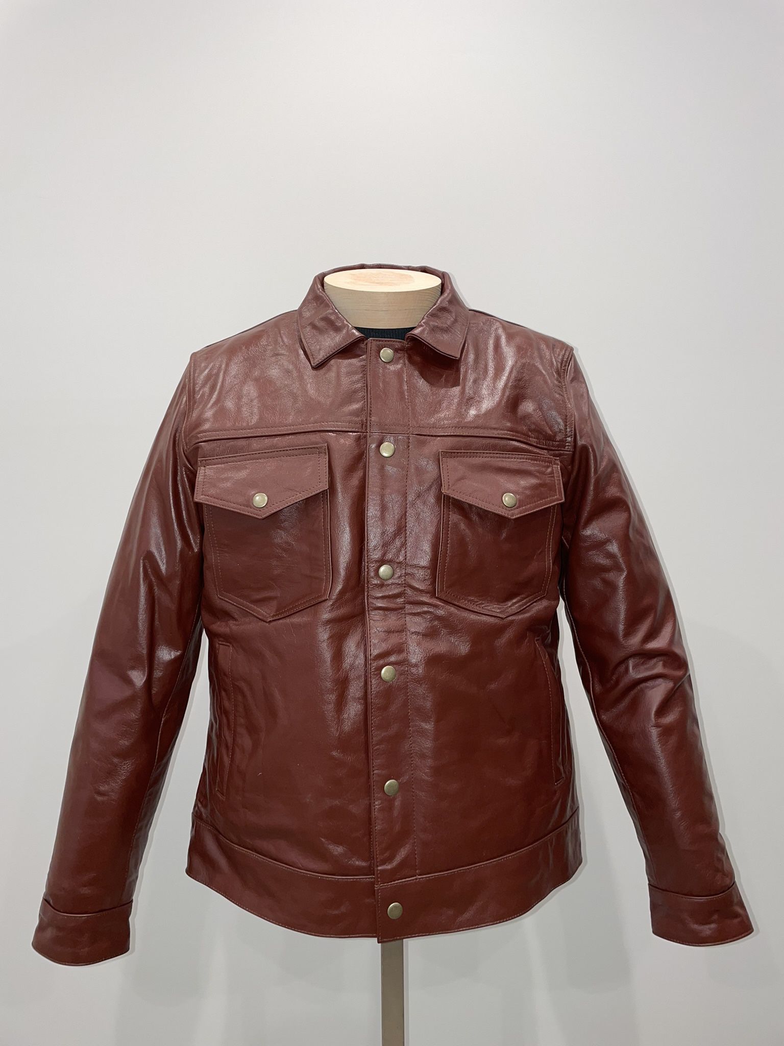 Trucker Jacket Burgundy Full Grain Leather Size: M, L, XL