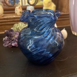 Vase, handblown, blue glass manufacturer, Fenton