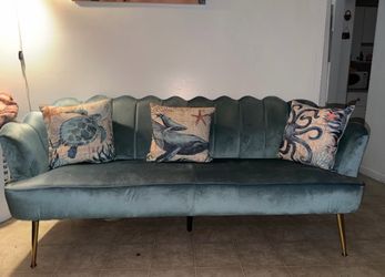 Teal Velvet Scallop Back Sofa
