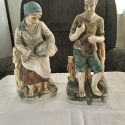 Large Fisherman And Woman Figurines 