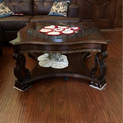 Vintage Wooden With Glass Coffee Table