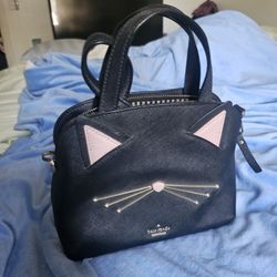 Kate Spade Cat Lottie 2Way Handbag Black Pink Shoulder Bag