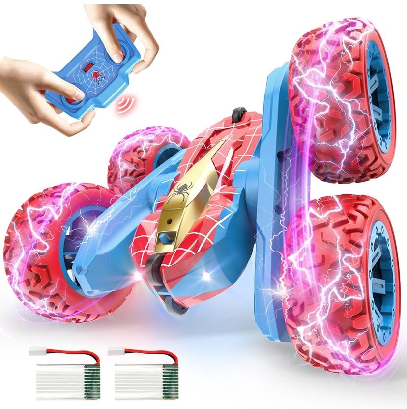 Spider Remote Control Car, RC Cars for 3 4 5 6 7 Year Old Boys, 360 Flip 4WD RC Stunt Cars with Cool Light Rechargeable Toys