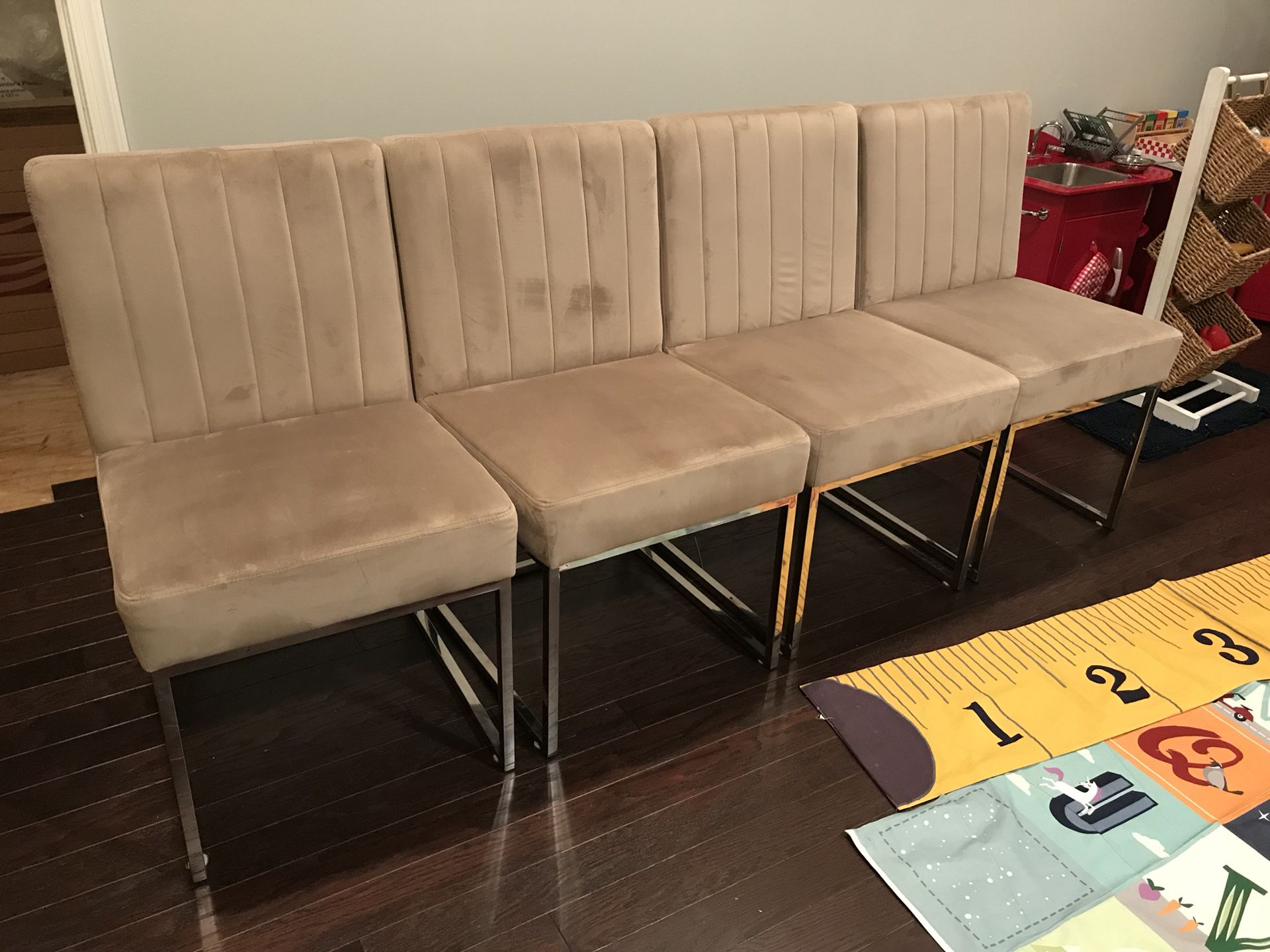 Velvet/suede dining chairs with chrome legs