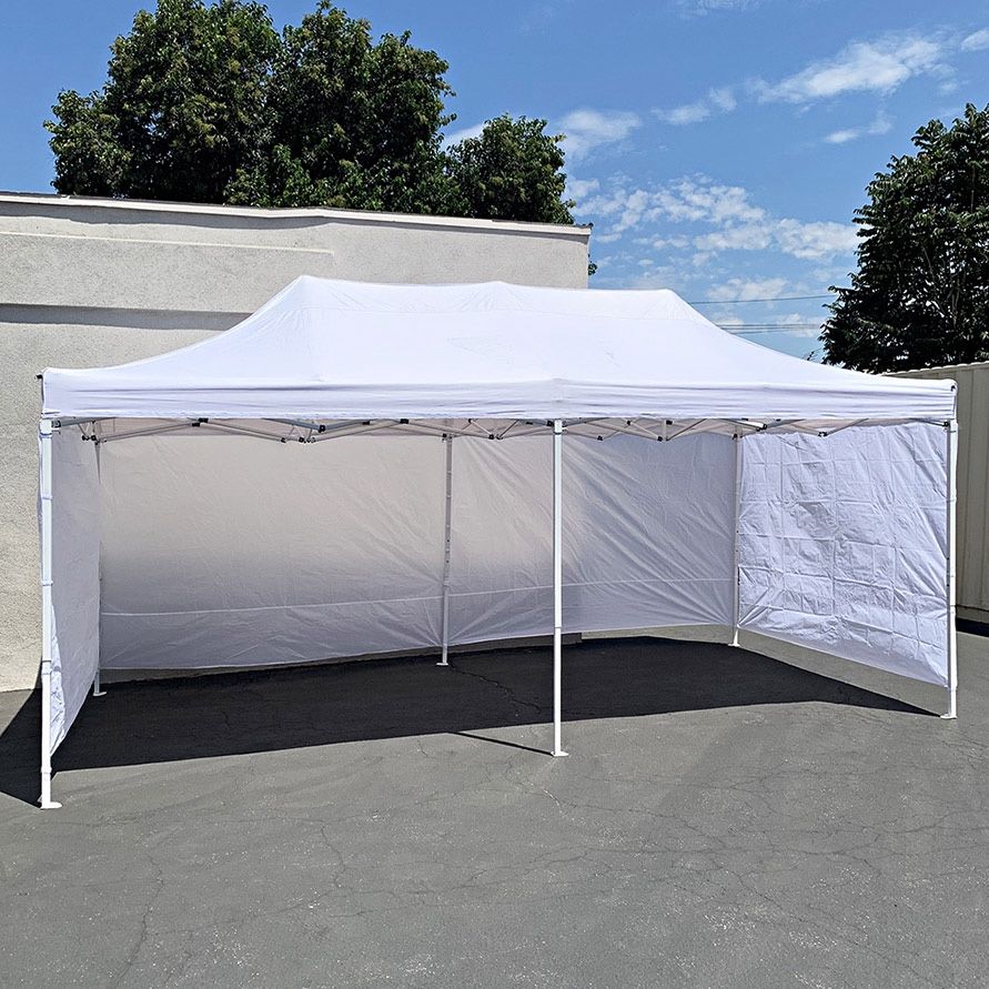 (New) $225 Heavy Duty 10x20 ft Canopy Ez Pop Up Tent with (4) Sidewalls, Color White or Blue
