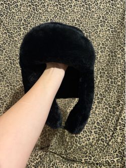 Black Faux Fur Hat Cozy Fluffy