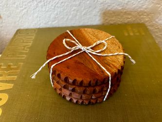 Set of 4 carved wood coasters