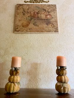 HALLOWEEN/ THANKSGIVING Pumpkin Candle Holders Set of Two