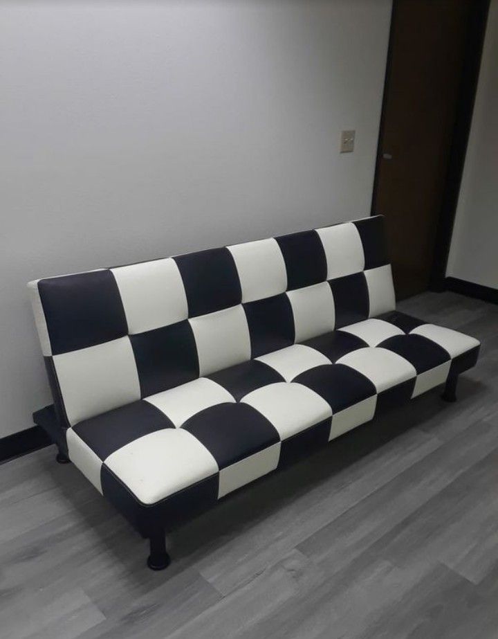 Brand New Checkered Leather Tufted Futon