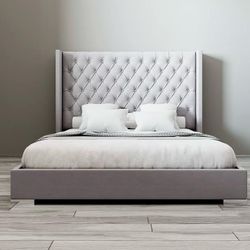 Gray queen bed frame