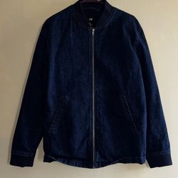 H&M mens bomber jacket size S blue denim navy blue