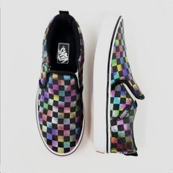  Vans Classic Slip-On Iridescent Check Black True White shoes