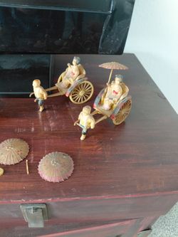 Vintage Japanese Celluloid Rickshaw Figurine 1930s= 40s
