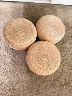 Set of 3 Handwoven Wicker Poufs