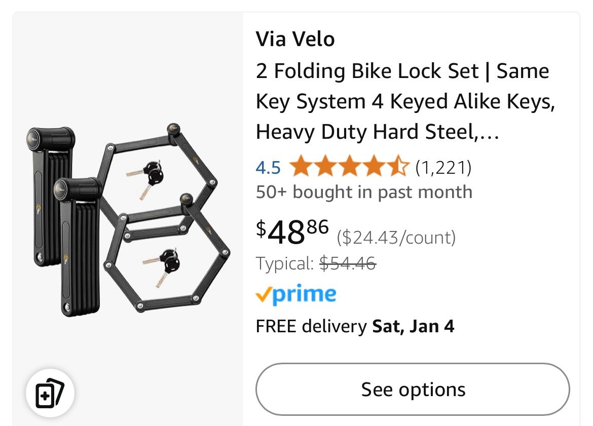 Via Velo 2 Folding Bike Lock Set