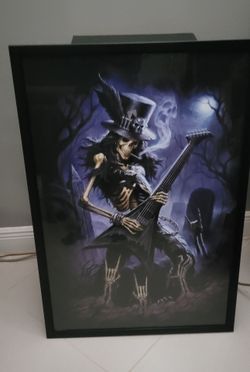 Smokin Guitar Skeleton  custom framed poster