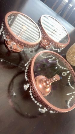 Elegant rose gold trio and Silver dessert stands