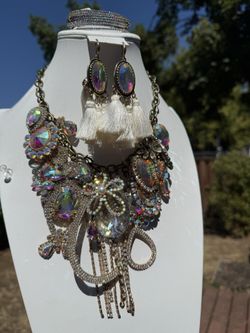 Star Bar Iridescent Statement One Of Kind Necklace 