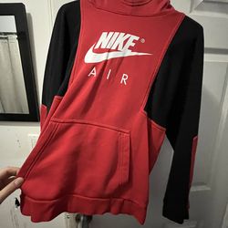 Nike Air Boys Red Black Pullover Hoodie Long Sleeve Logo Hooded Pockets