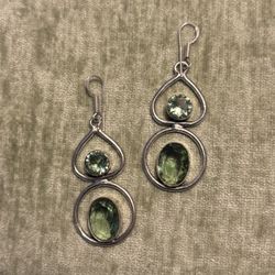 Sterling Silver Tsavorite Gemstones Dangle Earrings