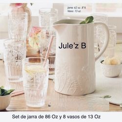 Princess House.  Set De Jarra De 86 Oz Y 8 Vasos De 13 Oz Nuevos En Sus Cajas 