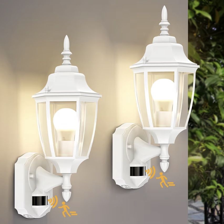 2 Pack Dusk to Dawn Motion Sensor Light Fixtures, Outdoor Wall Sconce Aluminum Waterproof Porch 