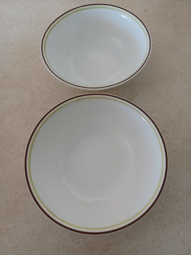 Two New Corelle Bowls, Brown & Green Bands