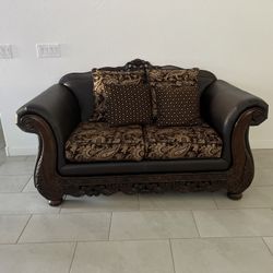 Jupiter Loveseat In Gold & Dark Brown