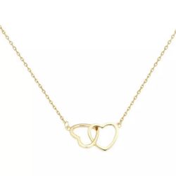 Tiny Heart Necklace Women Gold Color Double Heart Pendant Alloy Love gift  This is a gold-colored necklace for women featuring a double heart pendant.