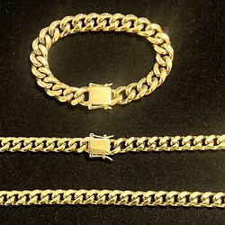10mm Miami Cuban Link Chain Set - 14K Gold Over Stainless Steel