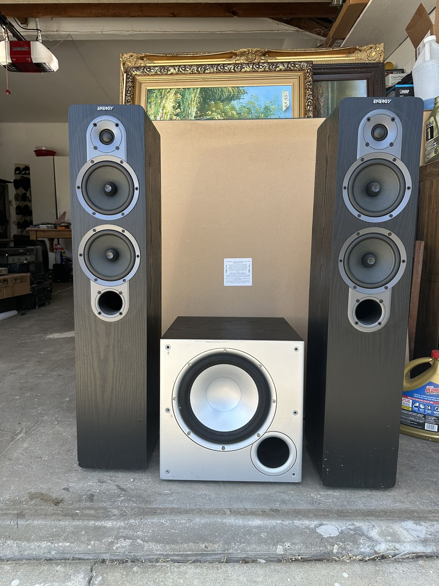 Energy Floorstanding speakers and PolkAudio Powered subwoofer 10” Woofer 