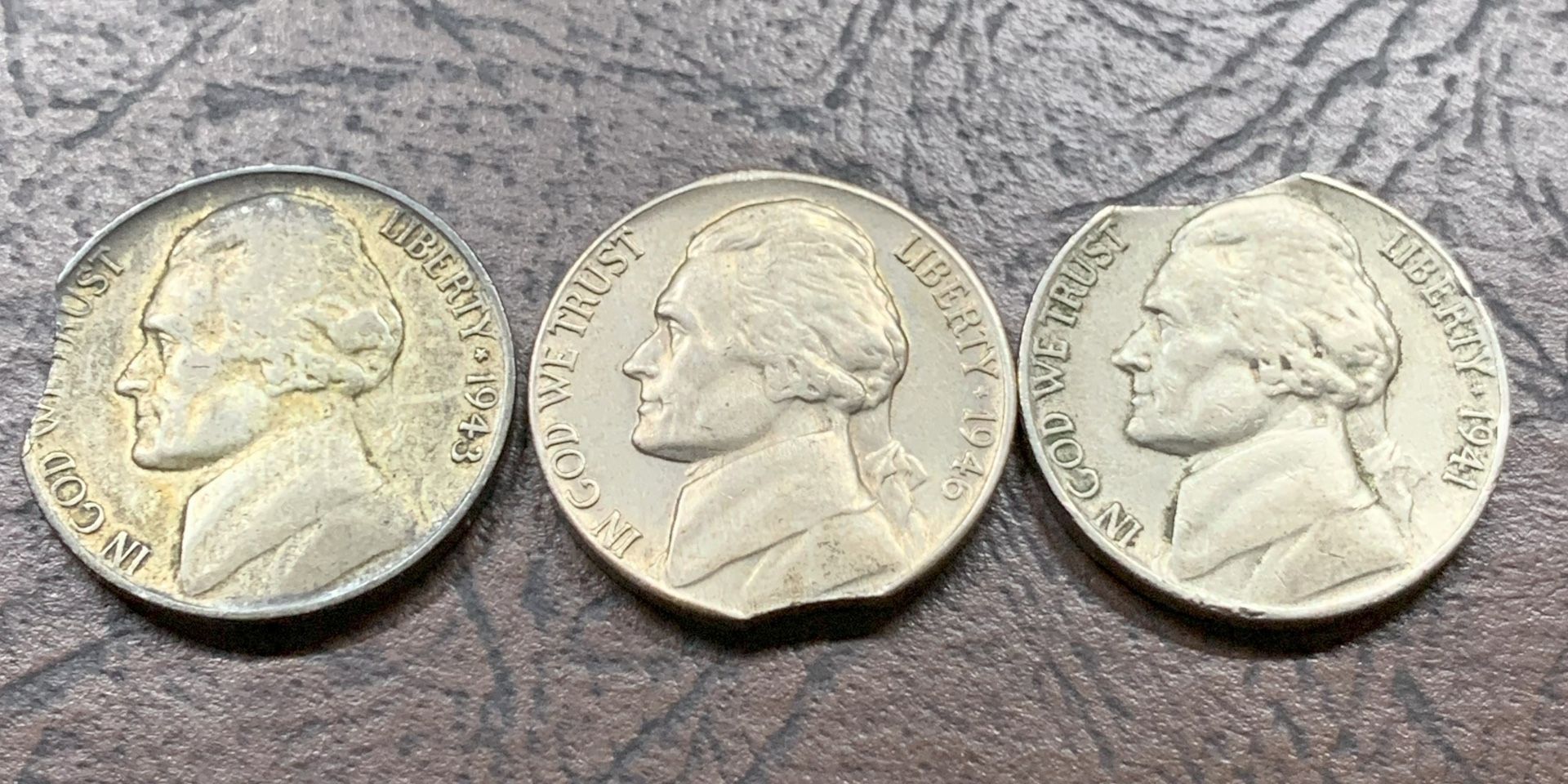 (3) Jefferson Nickel Clipped Planchet Errors